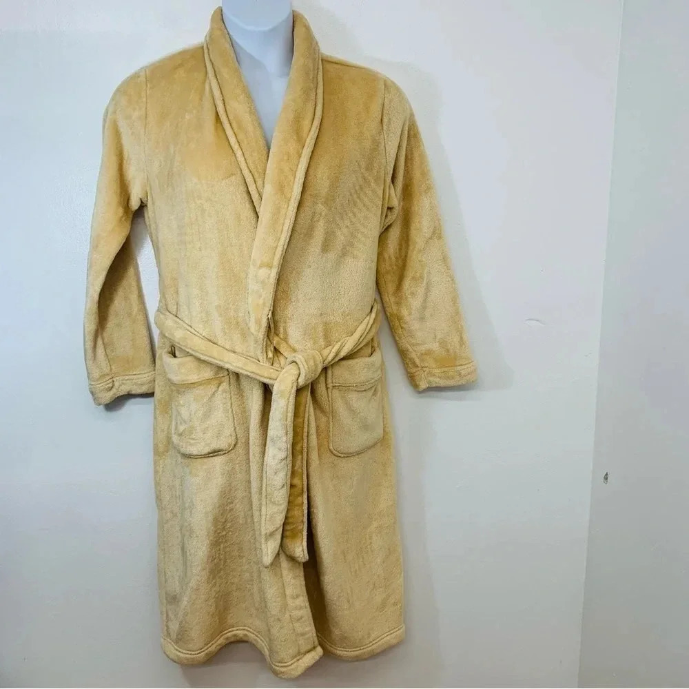 Gilligan Omalley Robe M/L Fuzzy Pockets‎   Warm Cozy Belt Tan Long Sleeve 43”